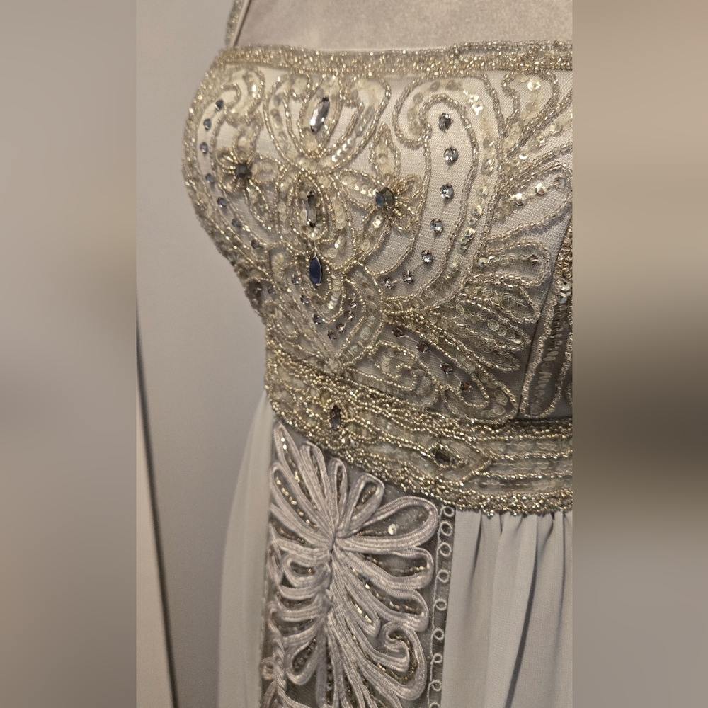 Sue Wong Nocturn gown elegant silver-gray beaded & sequined sz 8